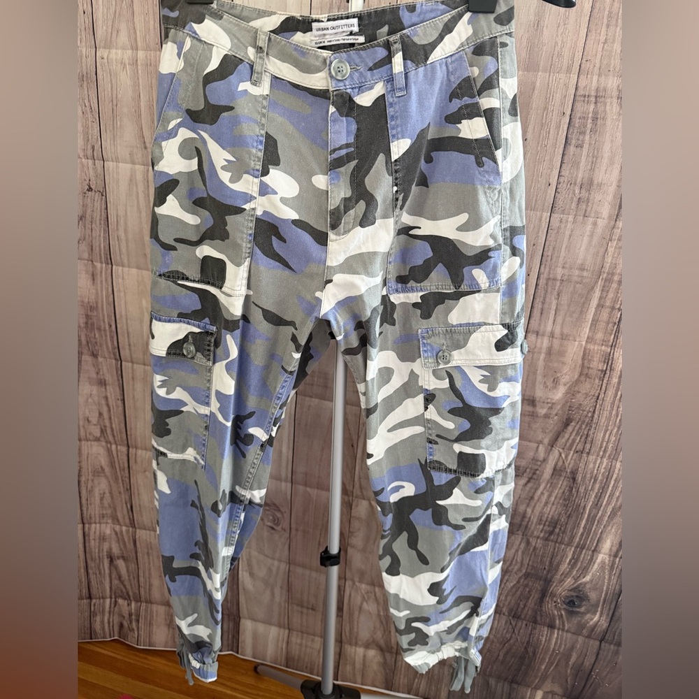 Urban Outfitters Blue Camo Cargo Jogger Pants Utility Pockets | Size 10 |